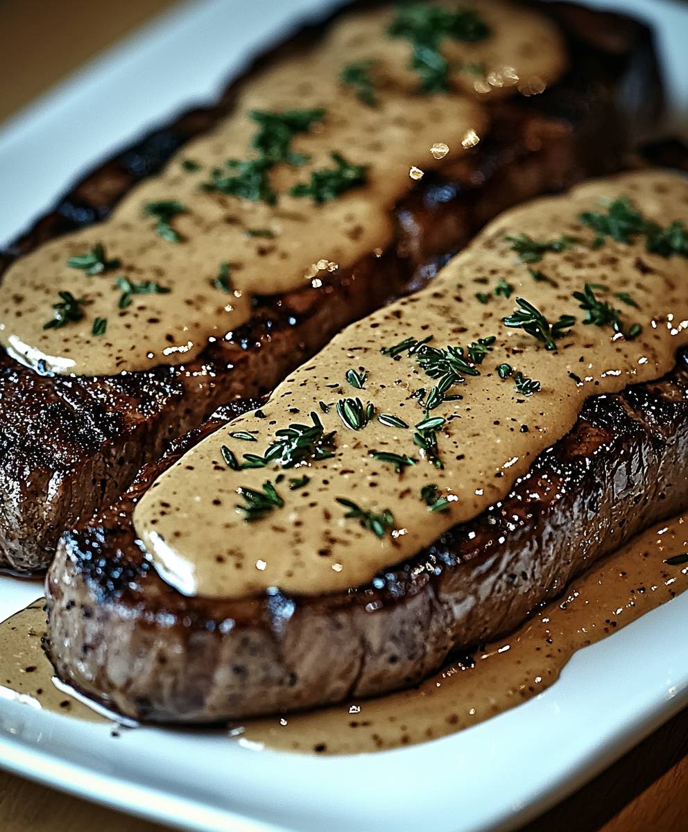 Steak with Garlic Cream Sauce