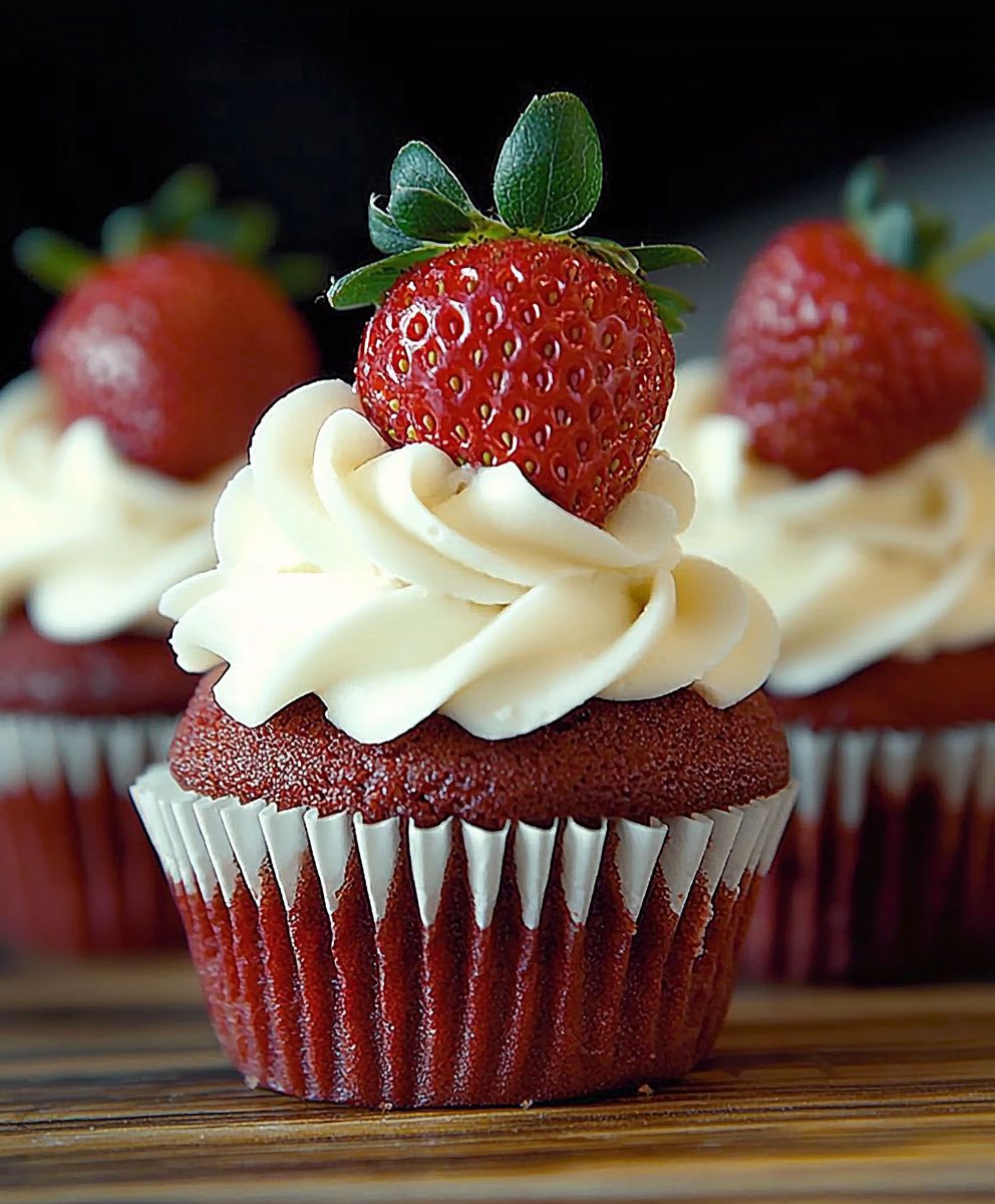 Red Velvet Strawberry Cupcakes