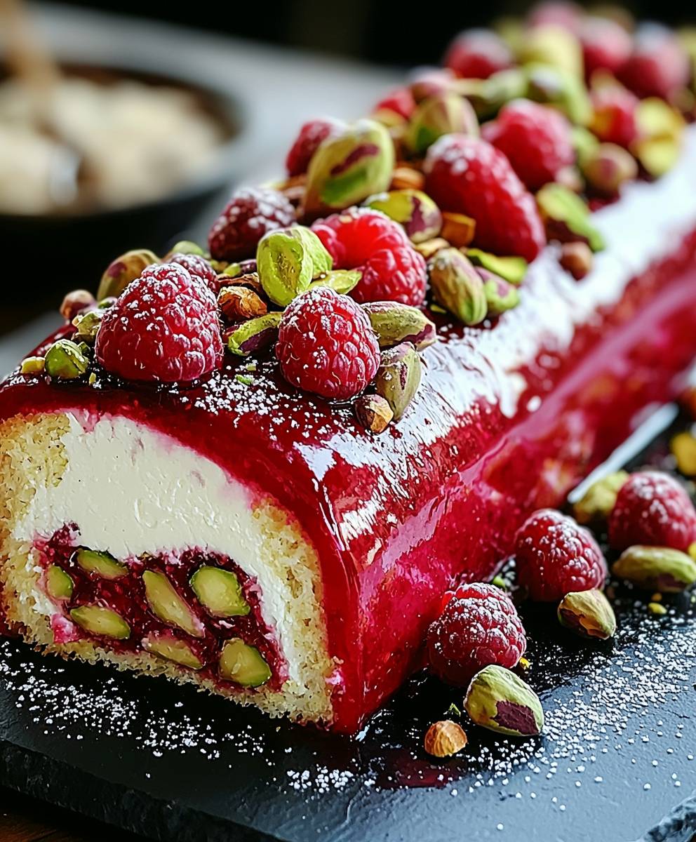 Raspberry pistachio roll