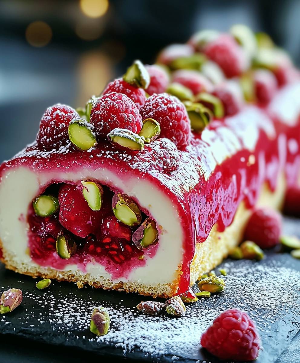Raspberry pistachio roll