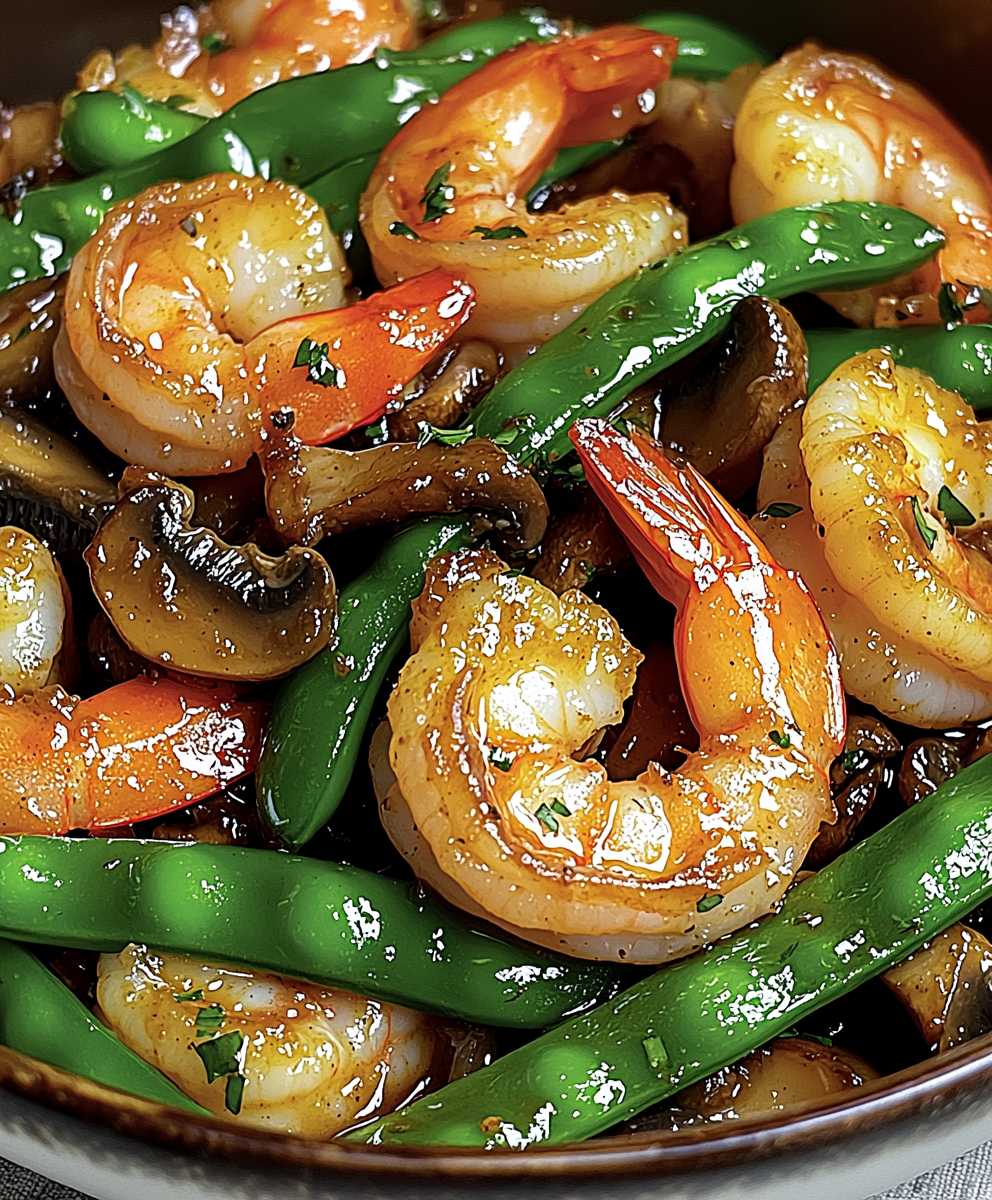 Shrimp snow peas stir fry