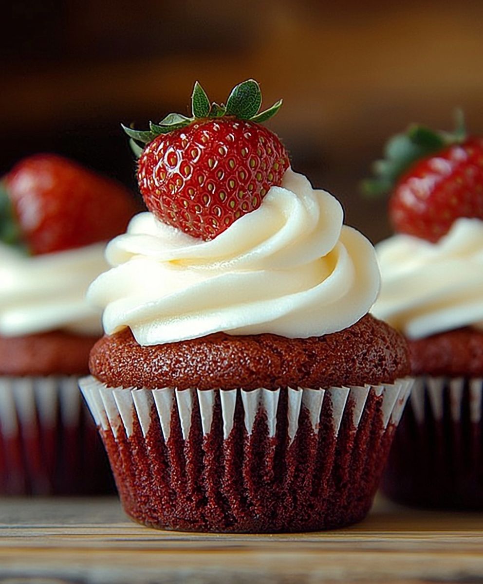 Red Velvet Strawberry Cupcakes