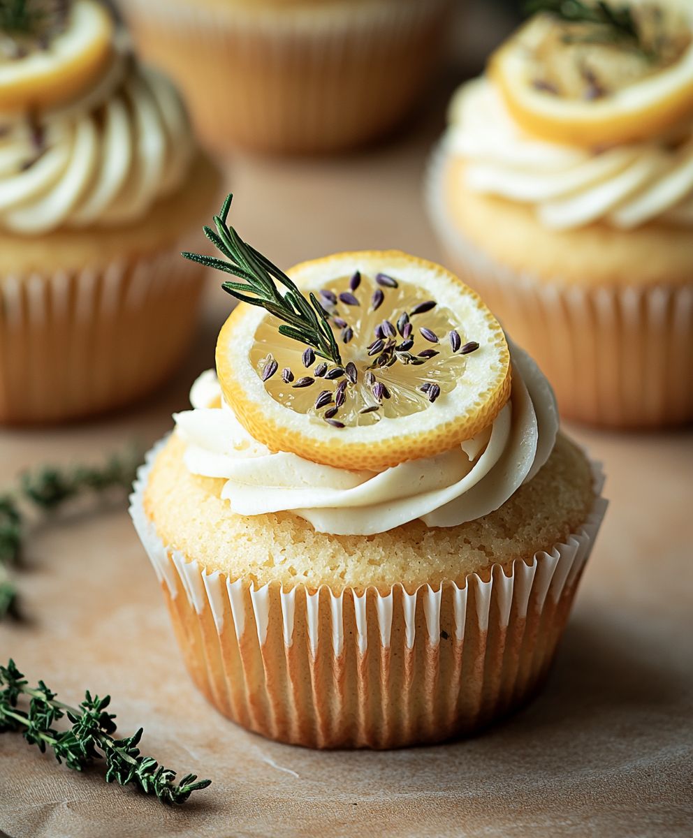 Lemon Thyme Rosemary Cupcakes