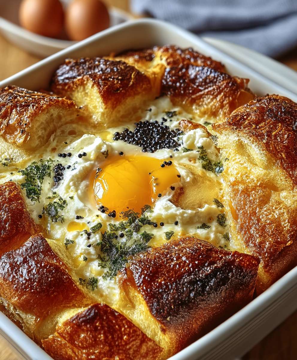 Brioche egg gratin