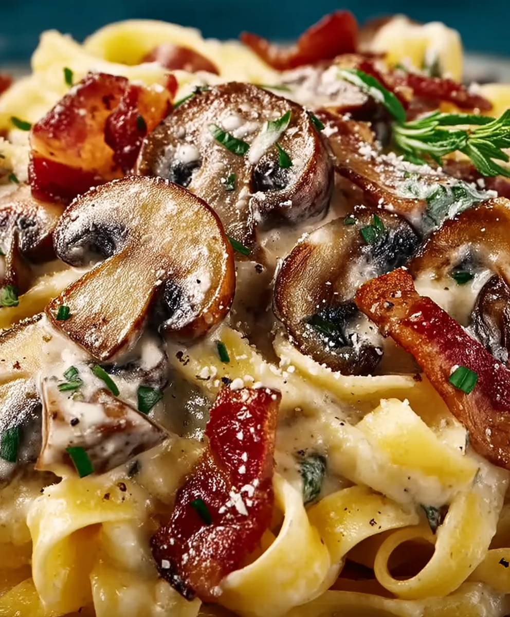 Creamy Tagliatelle Bacon Mushrooms
