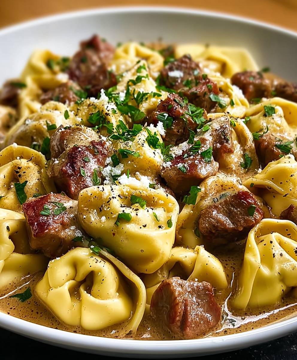 Cheesesteak Tortellini Provolone Sauce