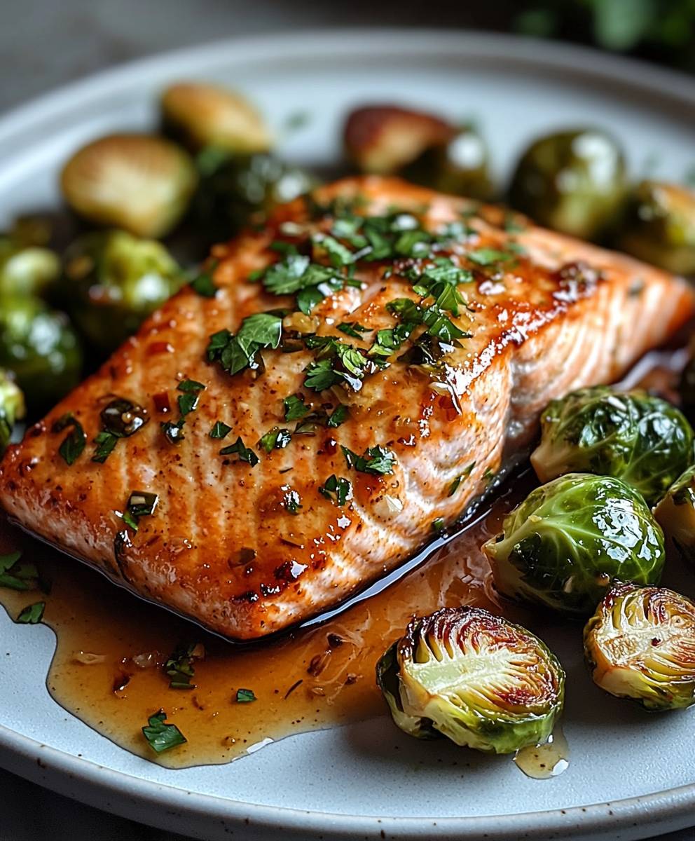Honey Garlic Salmon Brussels Sprouts