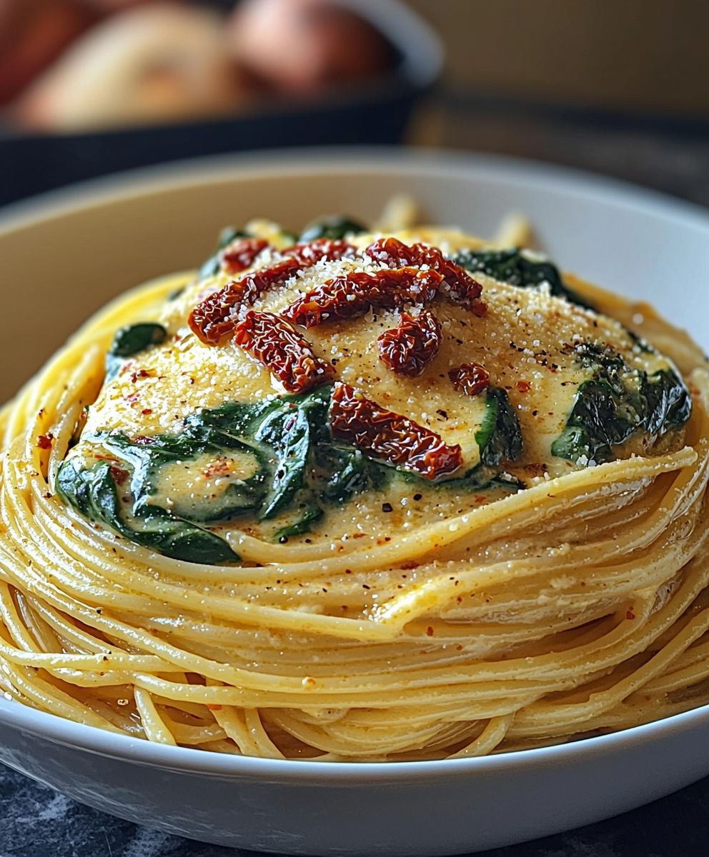 Spinach Sun Dried Tomato Pasta