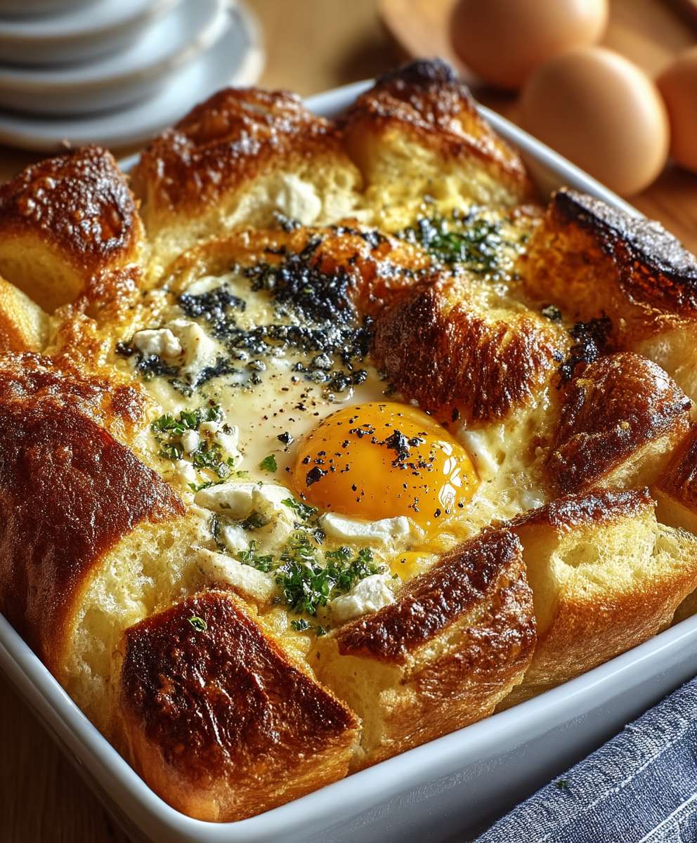 Brioche egg gratin