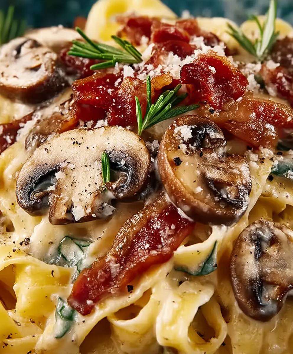Creamy Tagliatelle Bacon Mushrooms