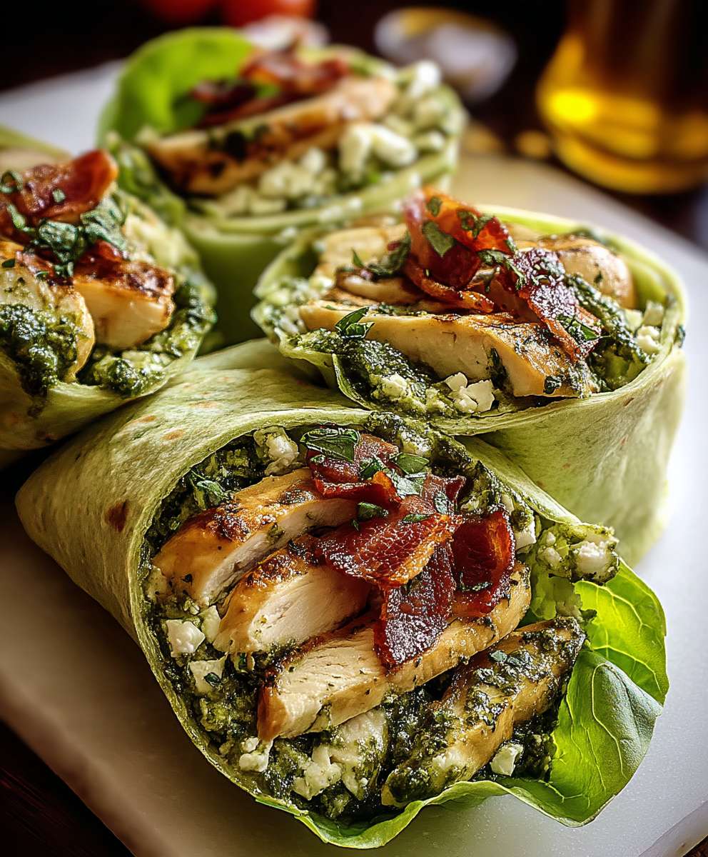 Pesto chicken lettuce wraps