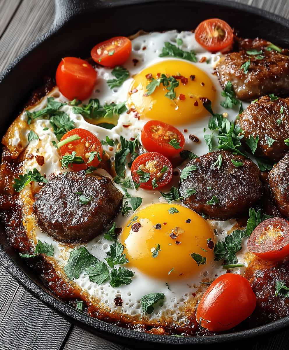 Spicy lamb sausage breakfast