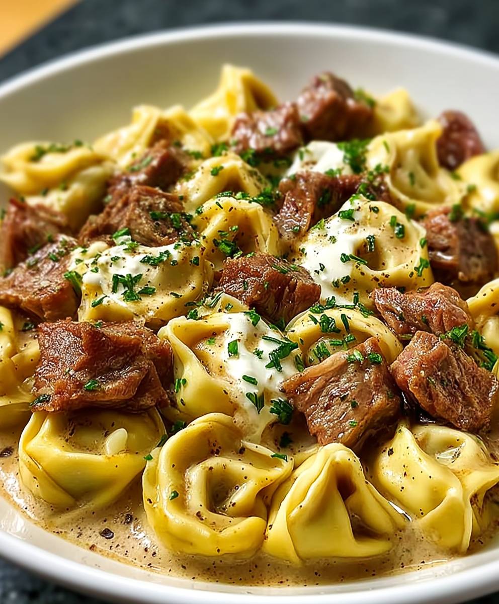 Cheesesteak Tortellini Provolone Sauce
