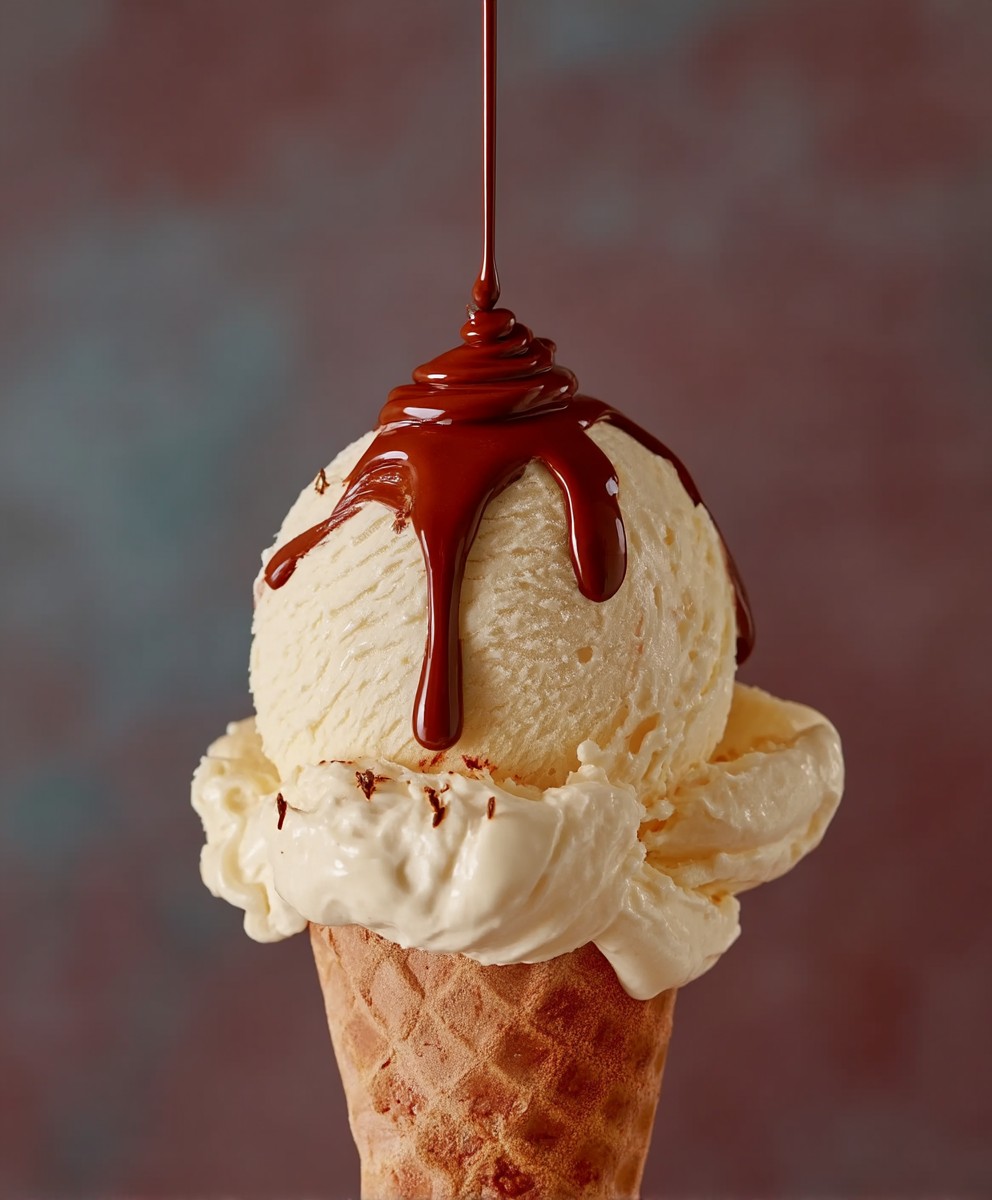 Vanilla ice cream chocolate sauce