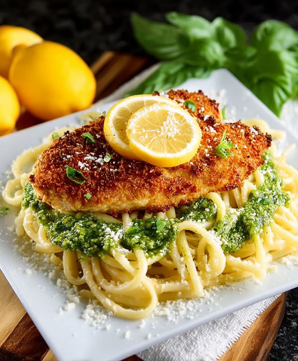 Lemon pepper chicken pesto pasta