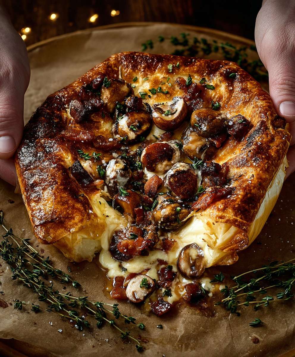 Brie with Pancetta Mushrooms