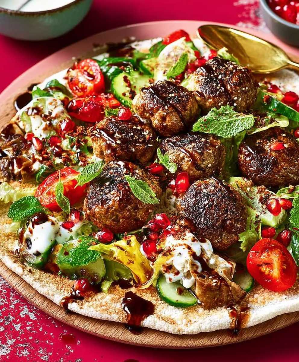 Lamb meatball pitta salad