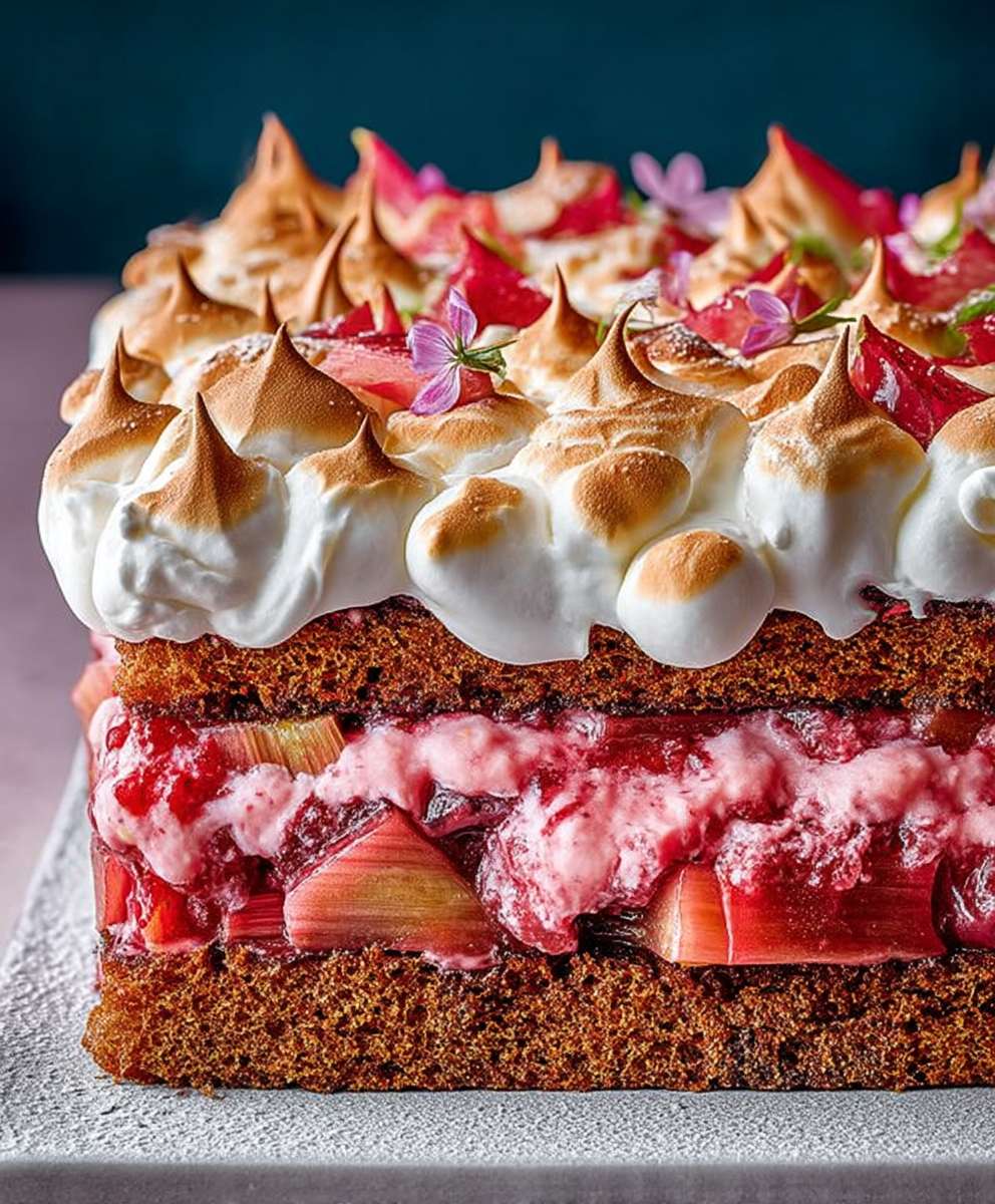 Rhubarb mess cake