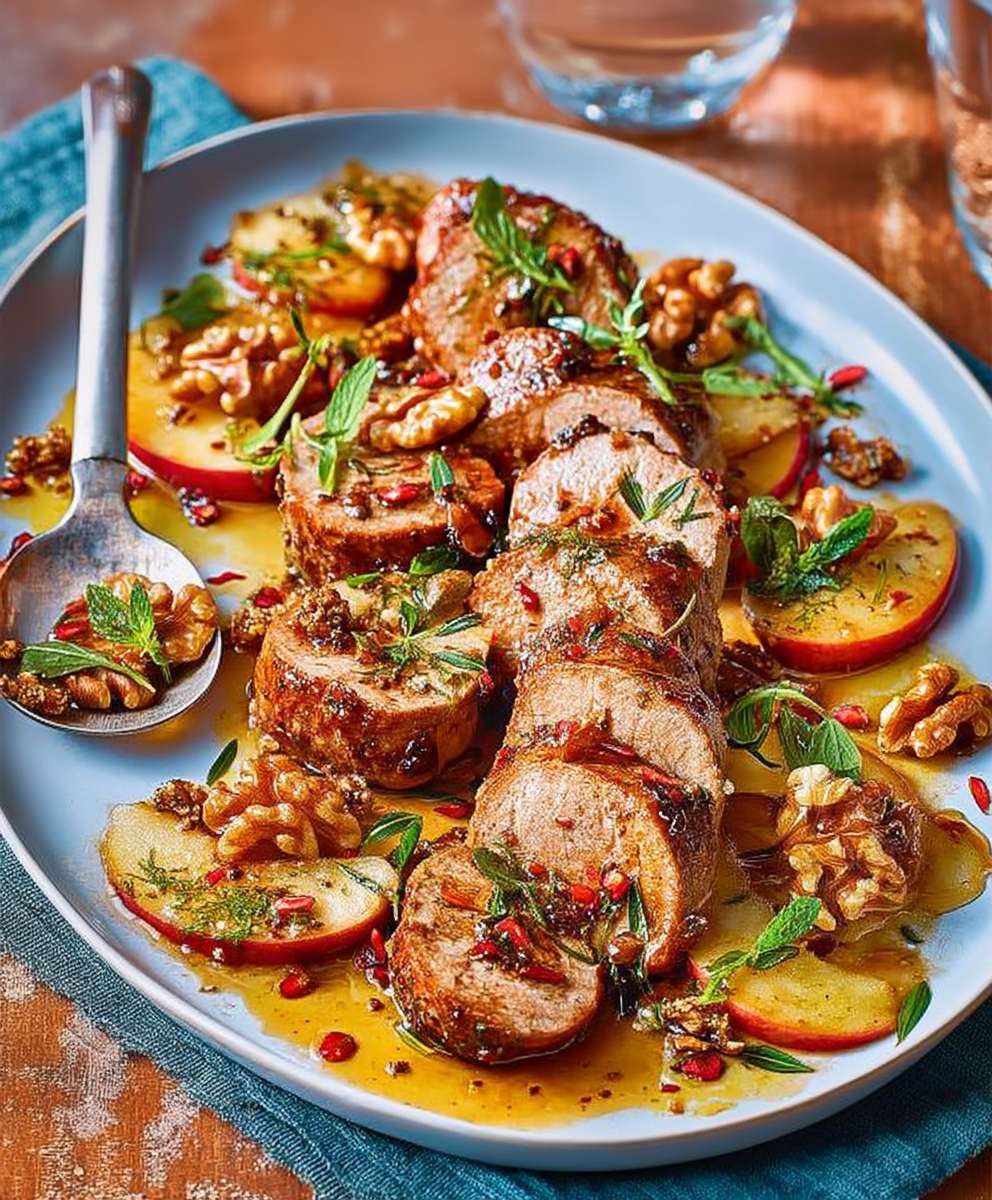 Pork tenderloin apples walnuts