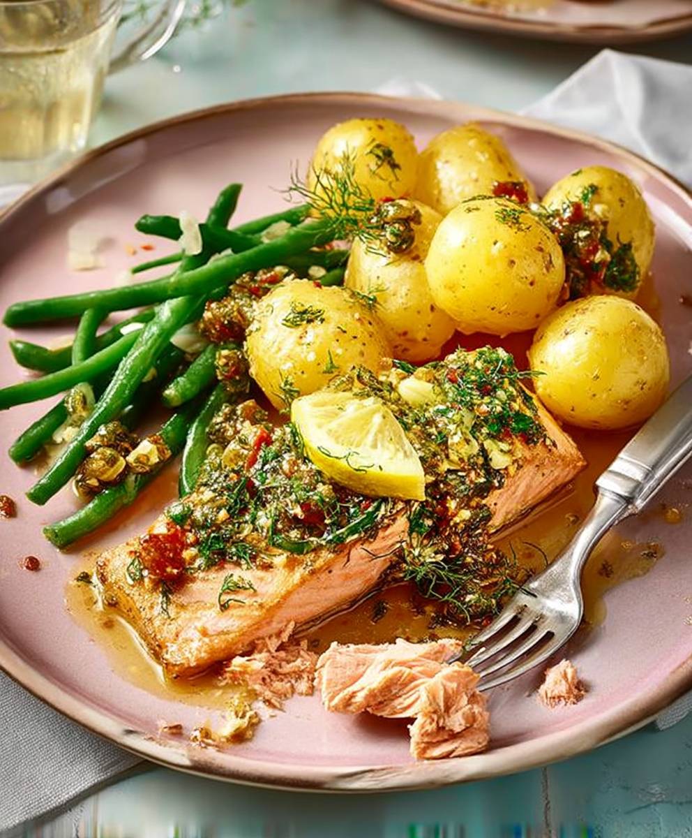Lemon olive butter salmon