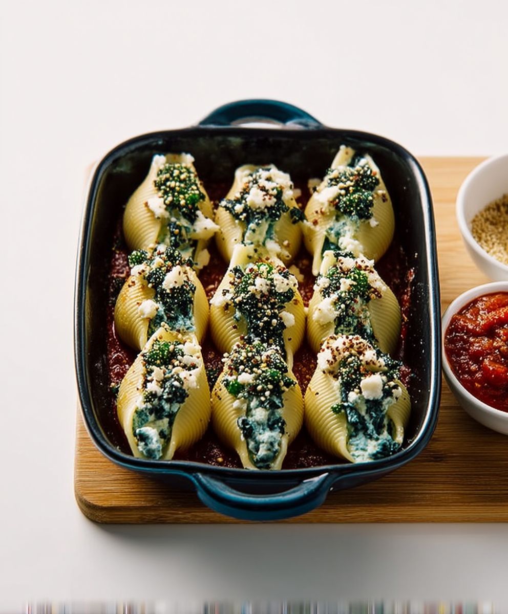 Kale ricotta stuffed shells