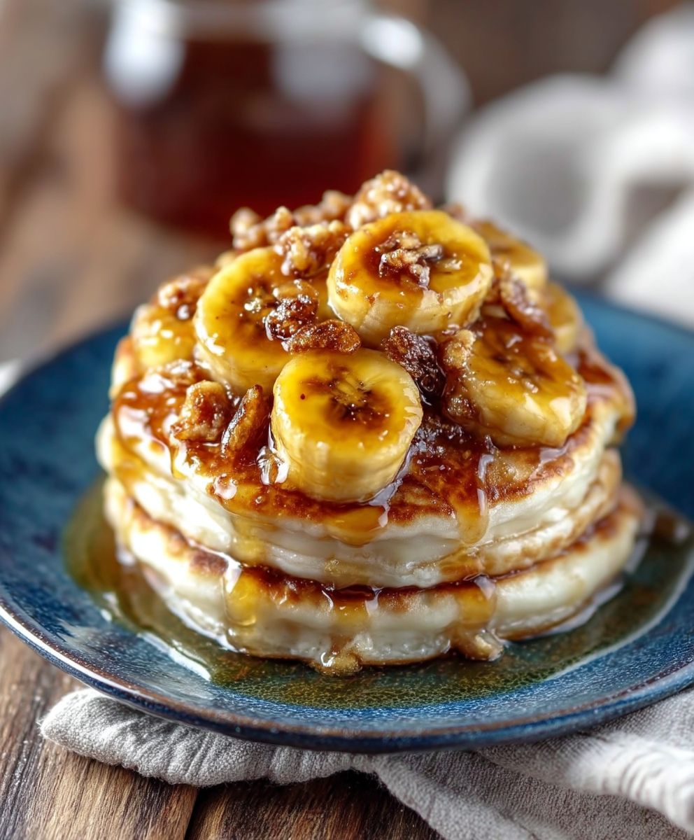 Vanilla Pancakes Caramelized Bananas