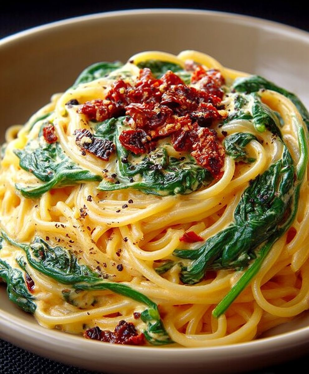 Spinach Sun Dried Tomato Pasta
