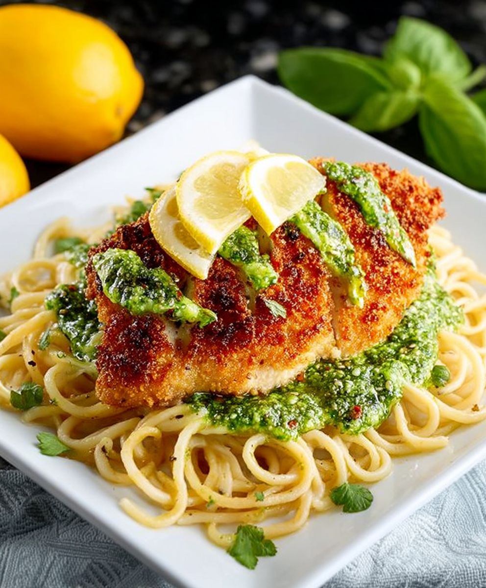 Lemon pepper chicken pesto pasta