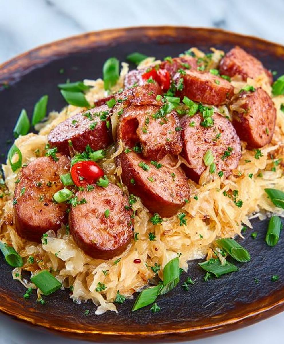 Kielbasa sauerkraut skillet