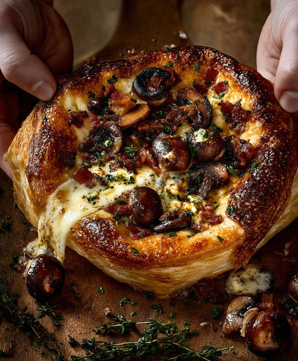 Brie with Pancetta Mushrooms