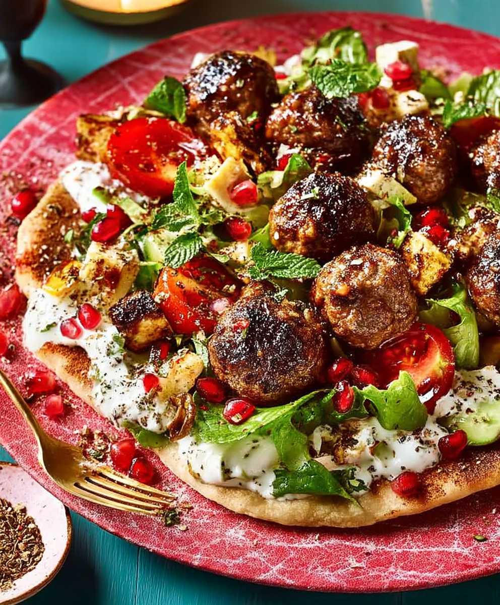 Lamb meatball pitta salad