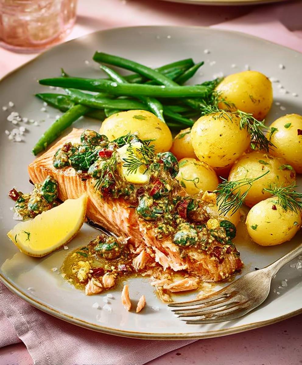 Lemon olive butter salmon