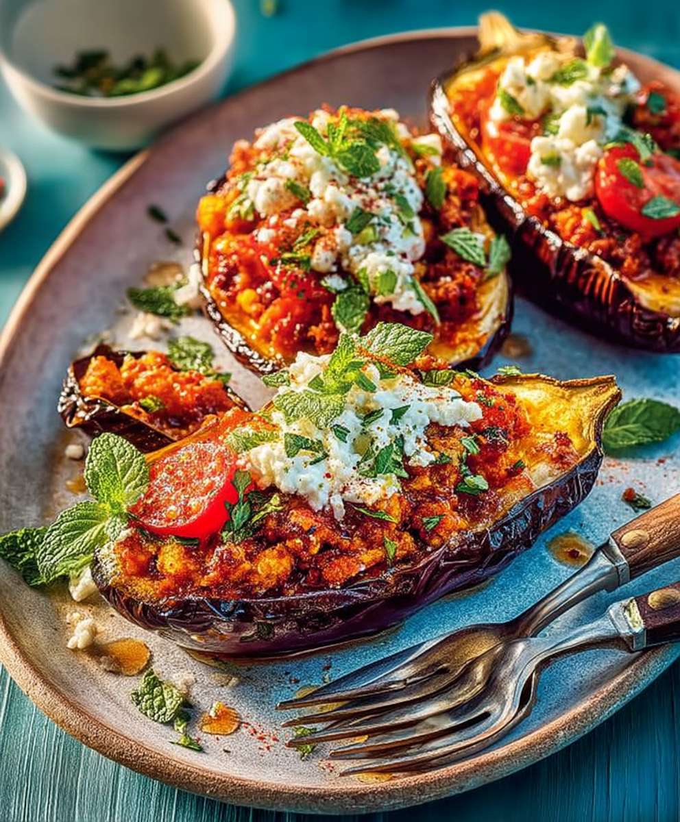 Sausage Stuffed Aubergines