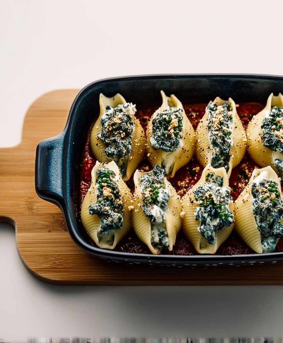 Kale ricotta stuffed shells
